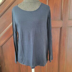 J.Crew Womens Long Sleeve Navy Top 70% Linen 30% Silk Size L